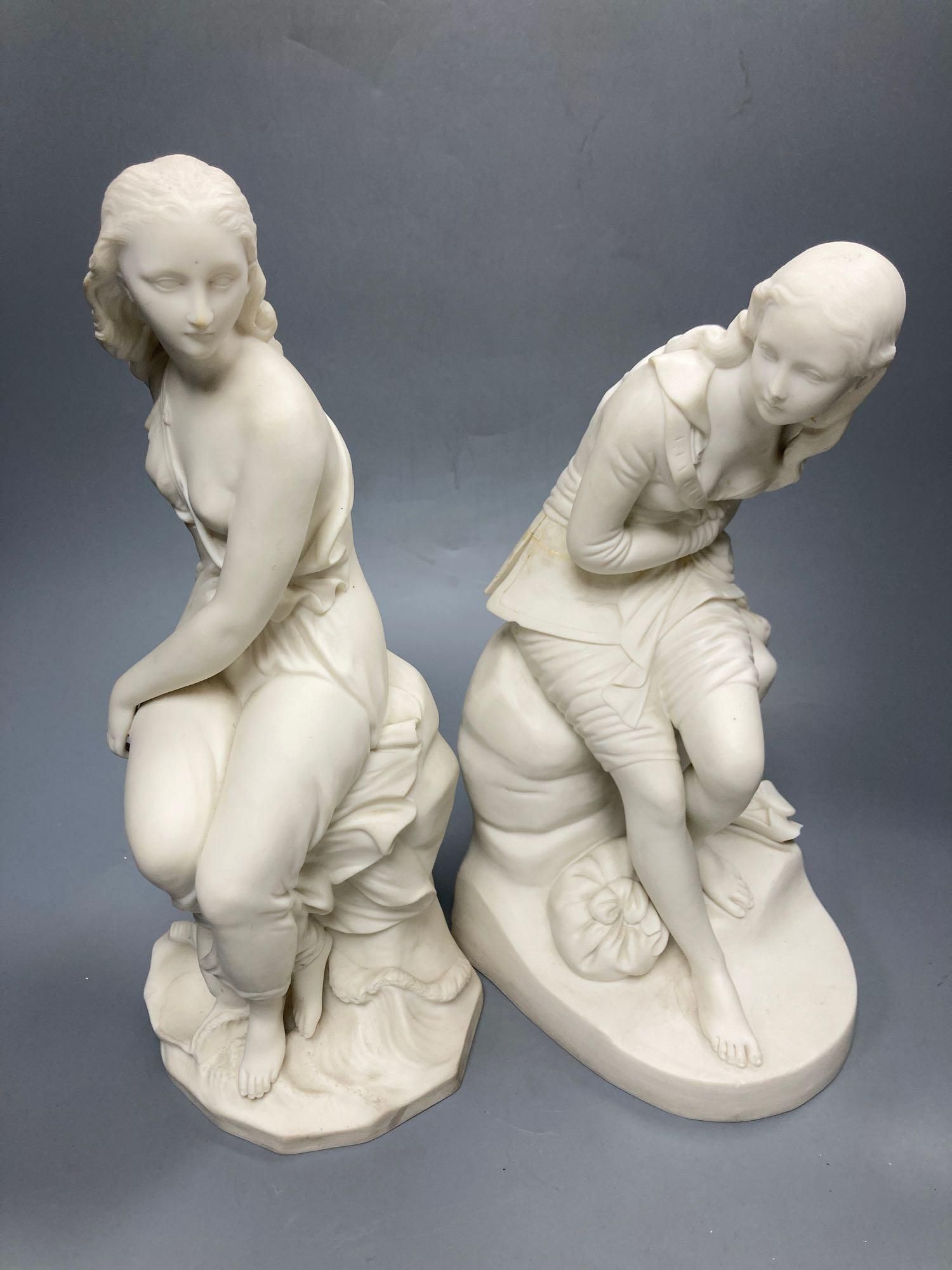Two Minton parian ware figurines, tallest 39cm
